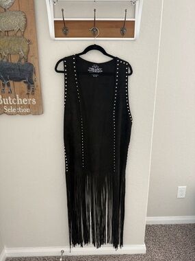 Crazy Train Black Faux-Suede Fringe Vest with Studs